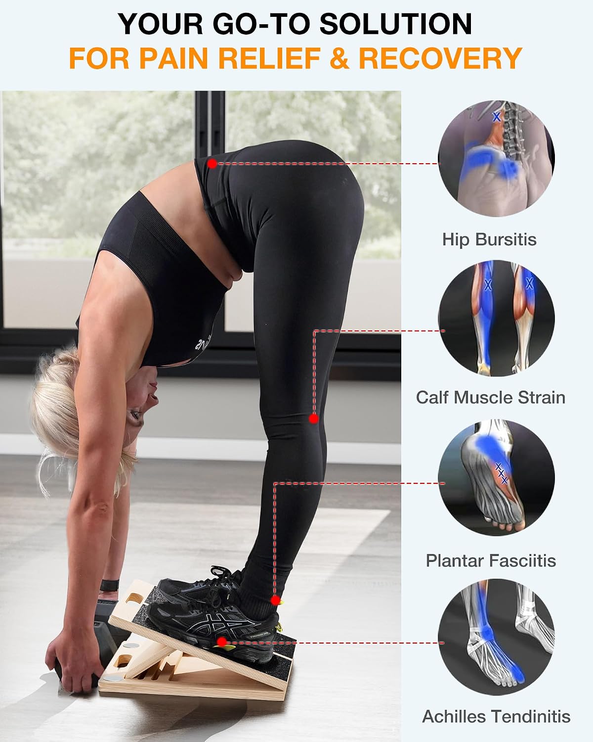 TEMI Slant Board for Calf-Stretching - Wooden Incline Wedge Stretcher for Squats, Foot & Ankle Mobility, Portable Fitness Equipment, Balance Block for Heel Stretch