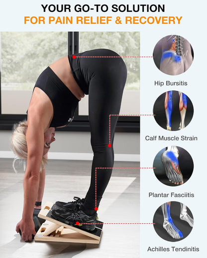 TEMI Slant Board for Calf-Stretching - Wooden Incline Wedge Stretcher for Squats, Foot & Ankle Mobility, Portable Fitness Equipment, Balance Block for Heel Stretch