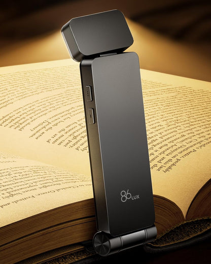 86lux Book Light, Rechargeable Clip-On LED Reading Light for Bed & Night Use - 3 Color Temperatures with Stepless Dimming, Ultralight Bookmark Design for Book Lovers, Grey