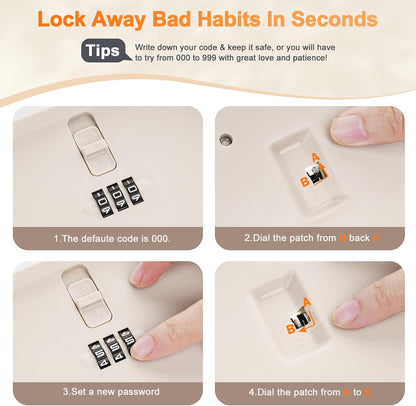 Lockable Storage Box, Small Lock Box with Combination Code for Phone/Medicine Safe/Food Home/Refrigerator/Office/Personal Items/Travel/Gift,9.25 x 5.04 x 3.62’’