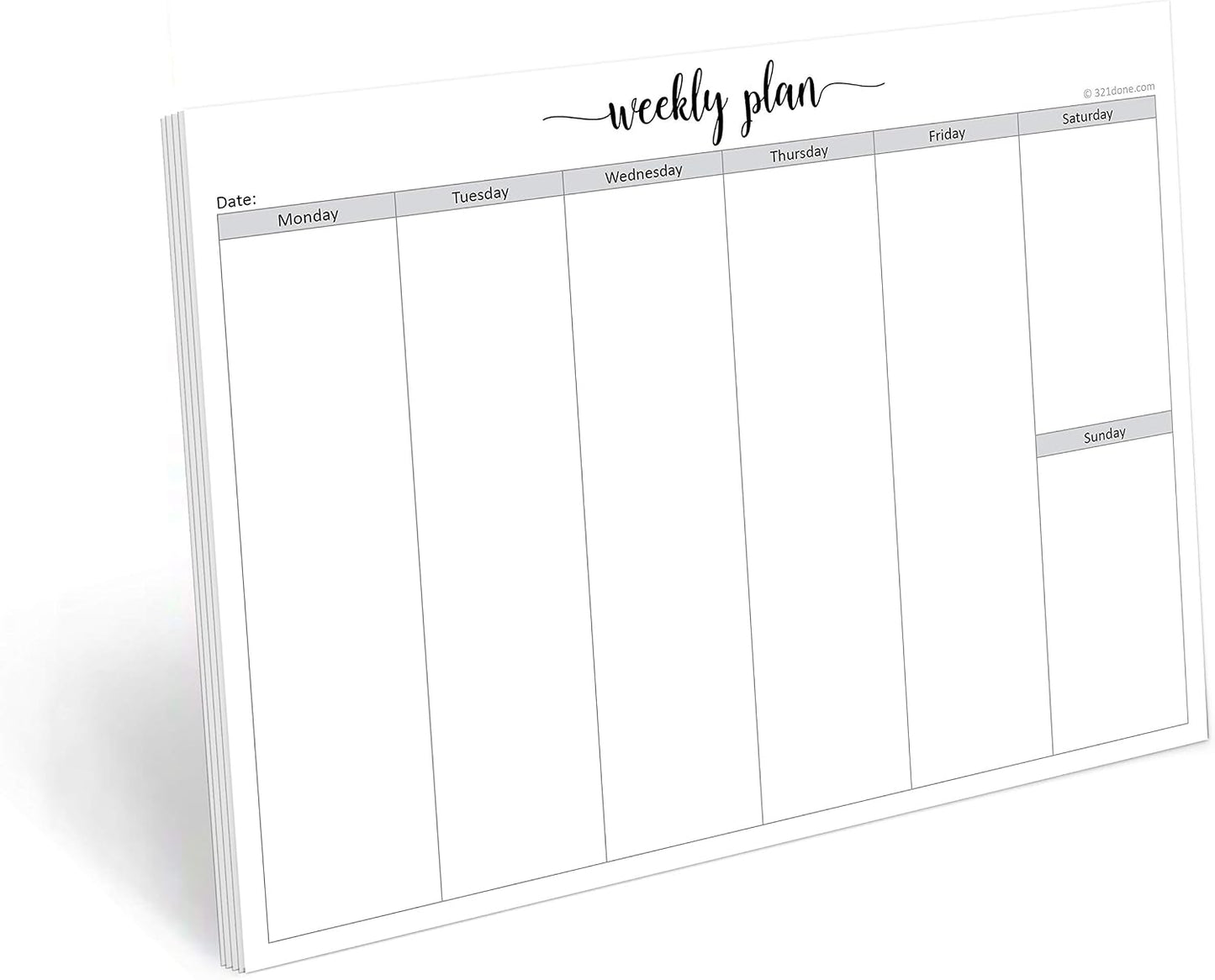 321Done Undated Weekly Planner Notepad, Jumbo 11x17 Desk Pad - 50 Tear-Off Sheets, Weekday Monday-Friday Schedule, Daily Task Planner for Home, Office & Student Use - Made in USA