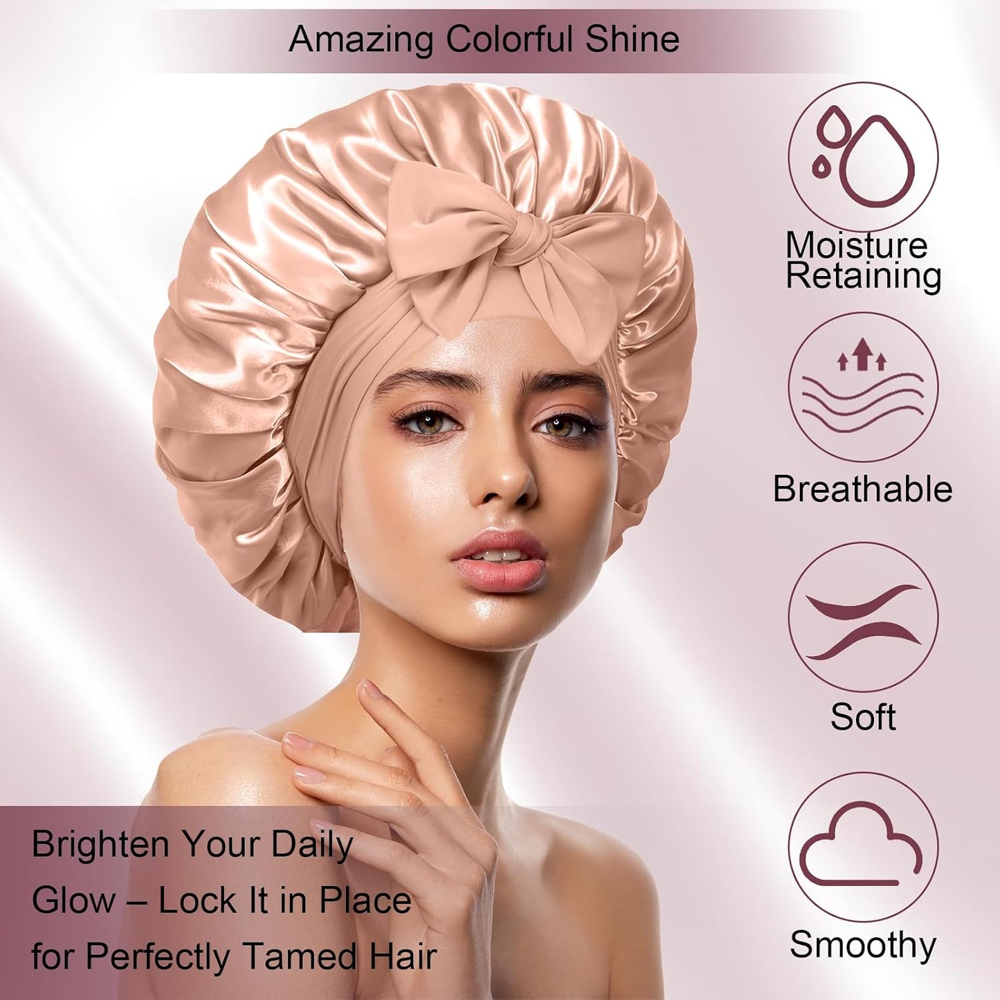 Silk Bonnet Satin Bonnet for Sleeping Large Bonnets with Tie Band Hair Wrap with Adjustable Straps Hair Cap for Women Curly Black