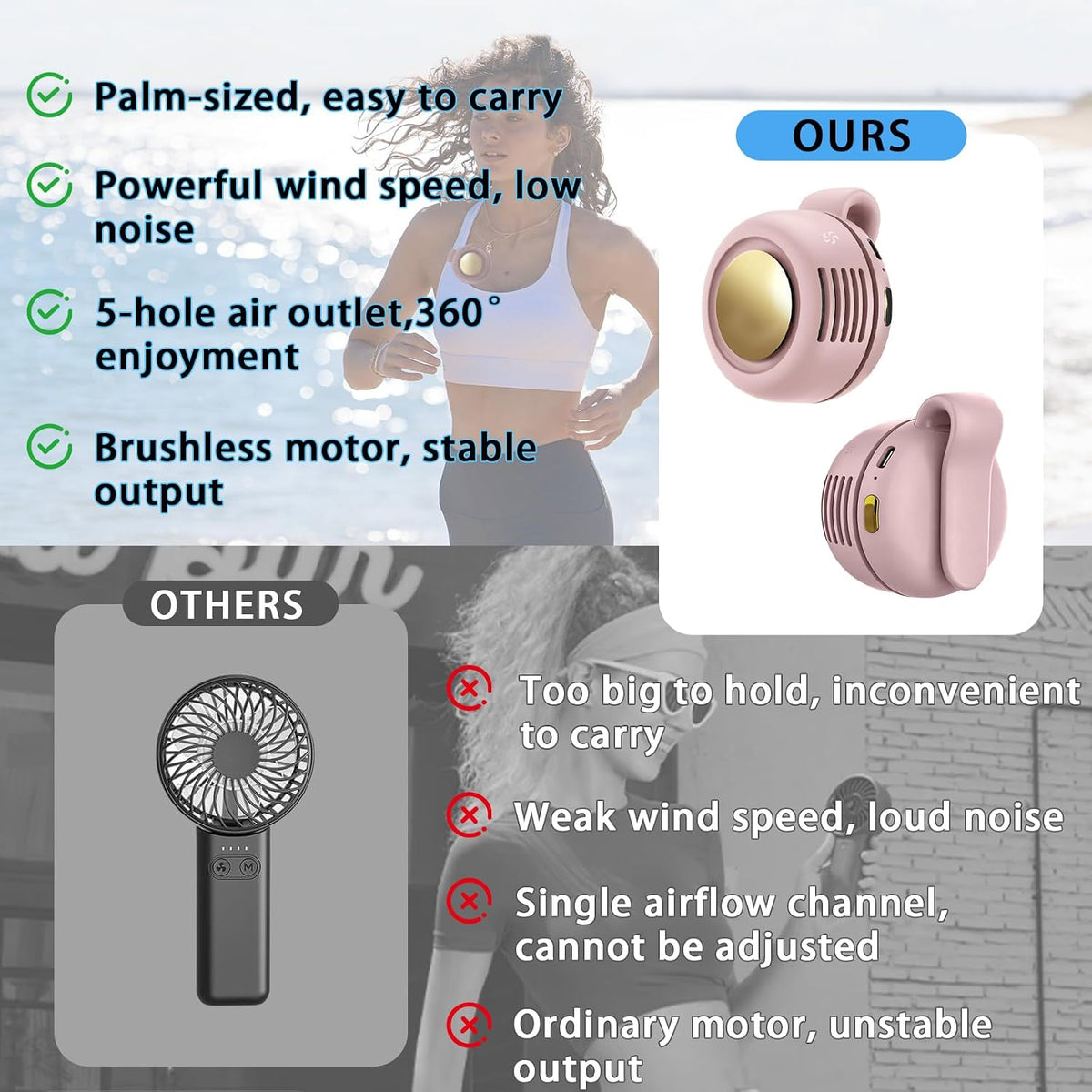 Portable Clip-On Fan, Mini USB Rechargeable 360° Rotatable Fan, Personal Fan 3-Speed Silent Mini Bladeless Fans (White)