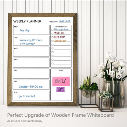 Dry Erase White Board Weekly Calendar Board, Magnetic Whiteboard for Wall,10.6“x14.7 Solid Wood Rustic Brown Framed Message Board, Planner Board for Office, Home, Schooll(Weekly-BB-RB-2737)
