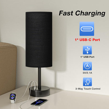 Dicoool Touch Table Lamp for Bedroom, 3 Way Dimmable Bedside Lamp with USB C & A Charging Ports - Small Desk Lamp for Dorm Room, College, Kids, Office, Living Room, White