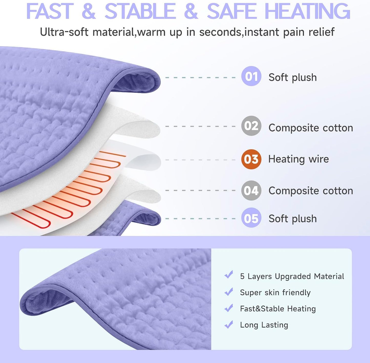 Heating Pad for Period Cramps, Heating Pad for Back/Neck/Shoulder Muscle Pain, 6 Heating & 4 Timer Setting, Auto Shut Off, Dry/Moist Heat & Machine Washable, Birthday Christma s Gifts for Women Mom