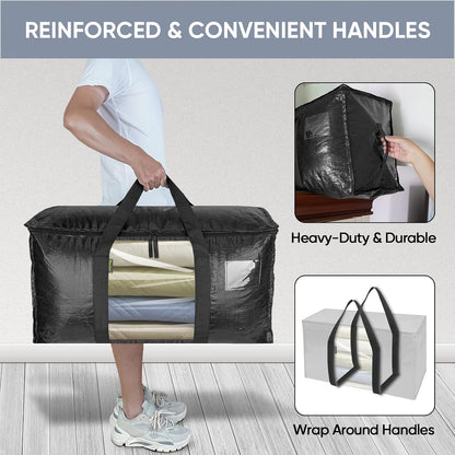 BALEINE Oversized Moving Bags with Reinforced Handles, Heavy-Duty Storage Tote for Clothes, Moving Supplies (Clear)
