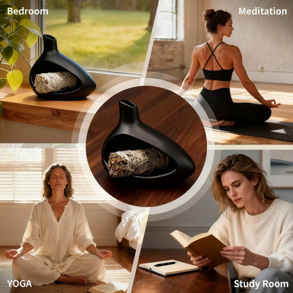 Palo Santo Holder, Ceramic Incense Burner for Sticks Sage Holders Cone Burning Smudge Bowl with Ash Brush for Meditation Yoga Spa Room Decor (White)