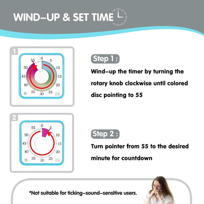 Visual Timer 7.5 inch; 60 Minute 1 Hour Countdown Timer for Kids Classroom Teaching Tool Home Office Meeting, Mechanical Countdown Clock for Exam Time Management Magnetic, Navy Blue with Colorful Disc