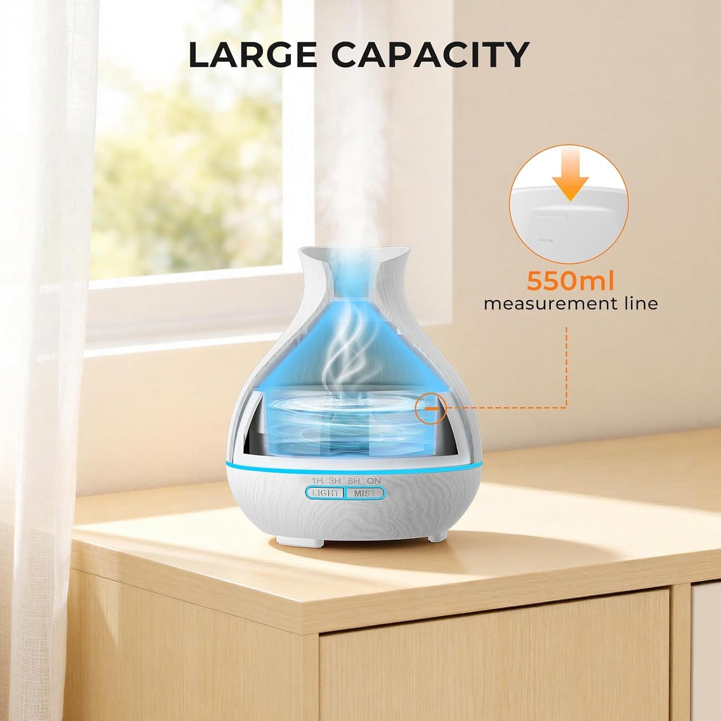 Aromatherapy Essential Oil Diffuser, 550ml Ultrasonic Fragrant Oil Large Room Humidifier, Diffusers for Home with Timer and Waterless Auto-Off, 7 Color LED Lights,Cool Mist Humidifiers