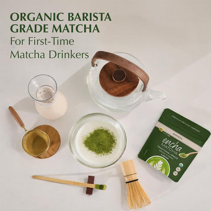 Encha Matcha - Latte Grade Matcha Powder - Unsweetened, First Harvest, Organic Green Tea Powder From Uji, Japan (60g / 2.12 Ounce) Premium for Latte, Smoothie - Caffeine, L-Theanine