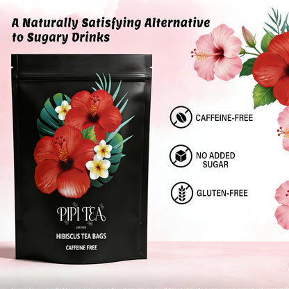 Pipi Tea Hibiscus Tea Bags Organic,100% Natural Organic Hibiscus Tea Bags,Natural Sweet & Sour Flavor,Caffeine-Free,30 Bags (1 Bag)