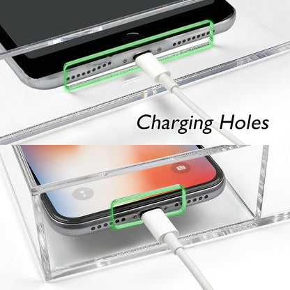 Acrylic Wall Mounted Phone Holder, Tablet Wall Mount with Charging Holes, 2 Slots Wall Remote Control Holder for iPad Kindle Laptop, Clear