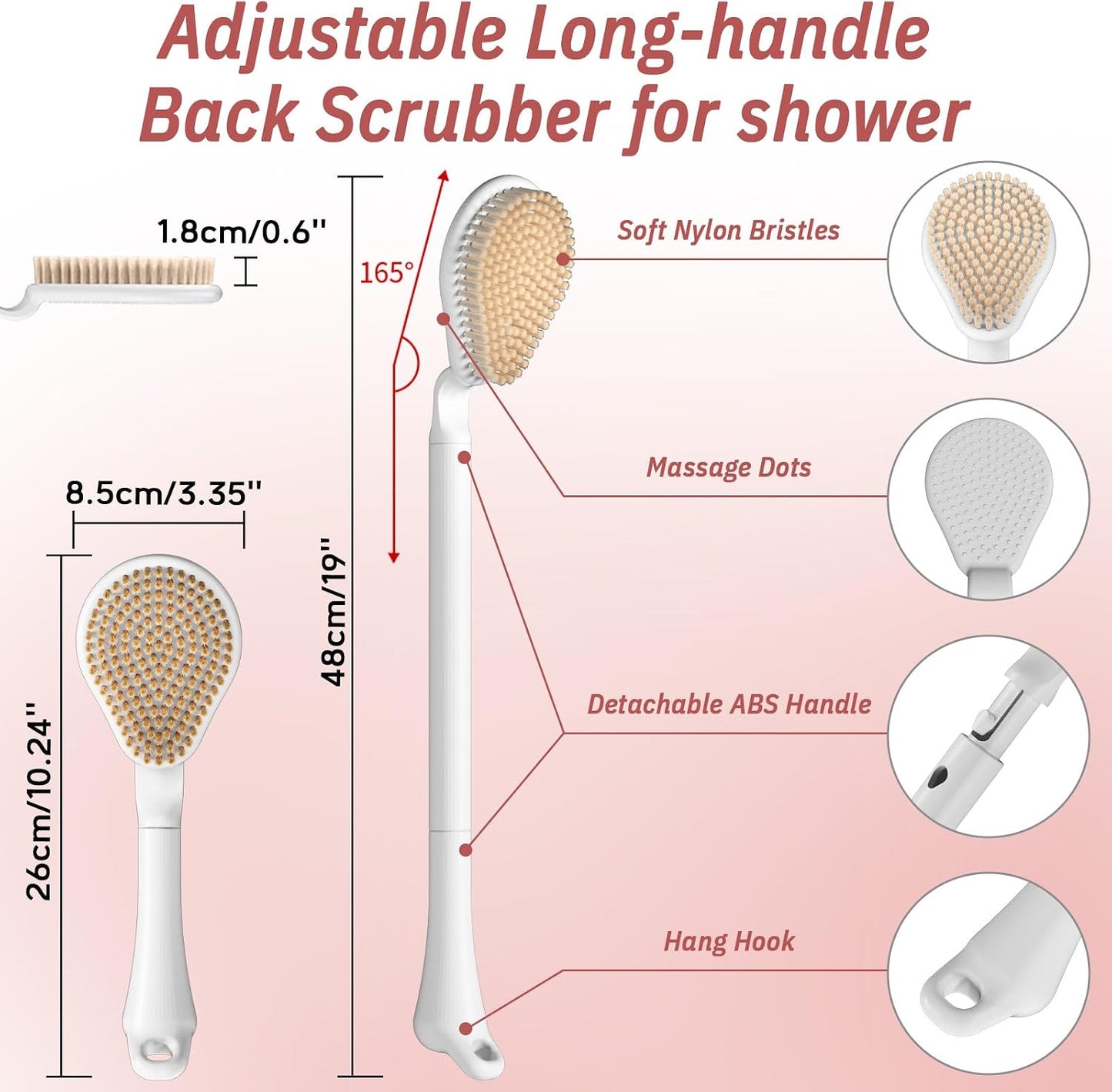 New Foot Brush with Adjustable Long Handle, 3-in-1 Foot Scrubber for Wet or Dry Brushing, 10.2’’- 27.5’’ Foot Scrub Brush for Senior, Pregnant, Disabled, or Injured, Gift-Box Packed(White)