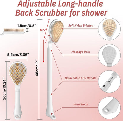 New Foot Brush with Adjustable Long Handle, 3-in-1 Foot Scrubber for Wet or Dry Brushing, 10.2’’- 27.5’’ Foot Scrub Brush for Senior, Pregnant, Disabled, or Injured, Gift-Box Packed(White)