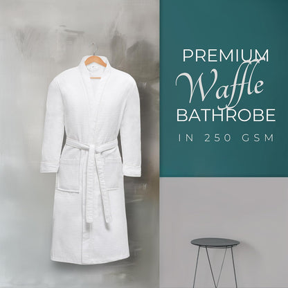 Looperry Unisex White Waffle Bathrobe (1 Piece) Luxurious & Lightweight Shower Robe in Organic Cotton Poly Blend