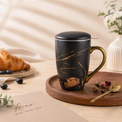 AmorArc Porcelain Tea Mug with Infuser and Lids, 18 Oz Large Cup Strainer with Bag Holder for Loose Leaf Tea, Steeping Coffee Mug for House-warming Wedding Birthday Gift