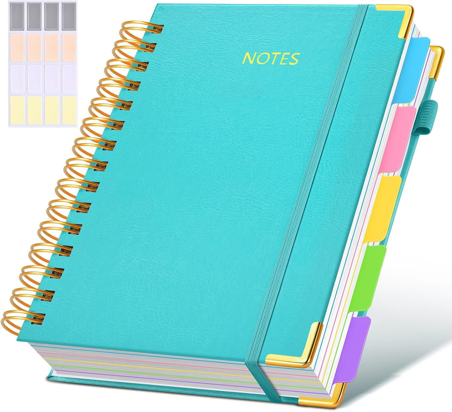 Hardcover Spiral Notebook journal with Removable Dividers Tabs, 300 Pages Leather 5 Subject Notebook College Ruled, 8"x10" Large B5 Notebooks for Work School Note taking, Lined Journal for Women,Black