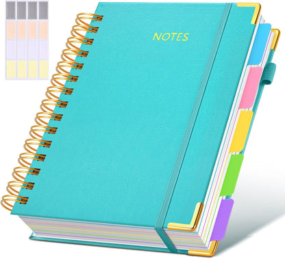Hardcover Spiral Notebook journal with Removable Dividers Tabs, 300 Pages Leather 5 Subject Notebook College Ruled, 8"x10" Large B5 Notebooks for Work School Note taking, Lined Journal for Women,Black