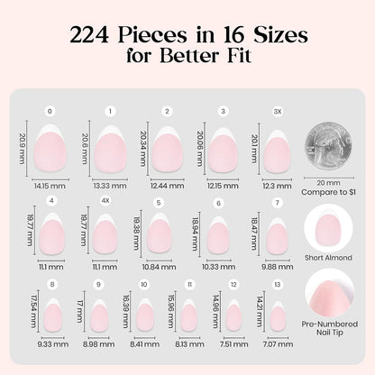 Beetles Press On Nail Kit-Short Square French Tip Press On Nails, 150Pcs Pink French Nail Tips with Nail Glue & Remover Builder Top Coat Nail Lamp, All-in-One DIY Fake Nails Gift for Women