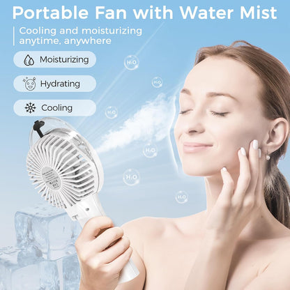 Portable Handheld Misting Fan, Nano-Mist Humidifier for Skincare & Makeup, 180° Foldable Desk Fan, Rechargeable Water Spray Fan for Disney Beach Cruise Essentials, Summer Gifts for Women Man Girls