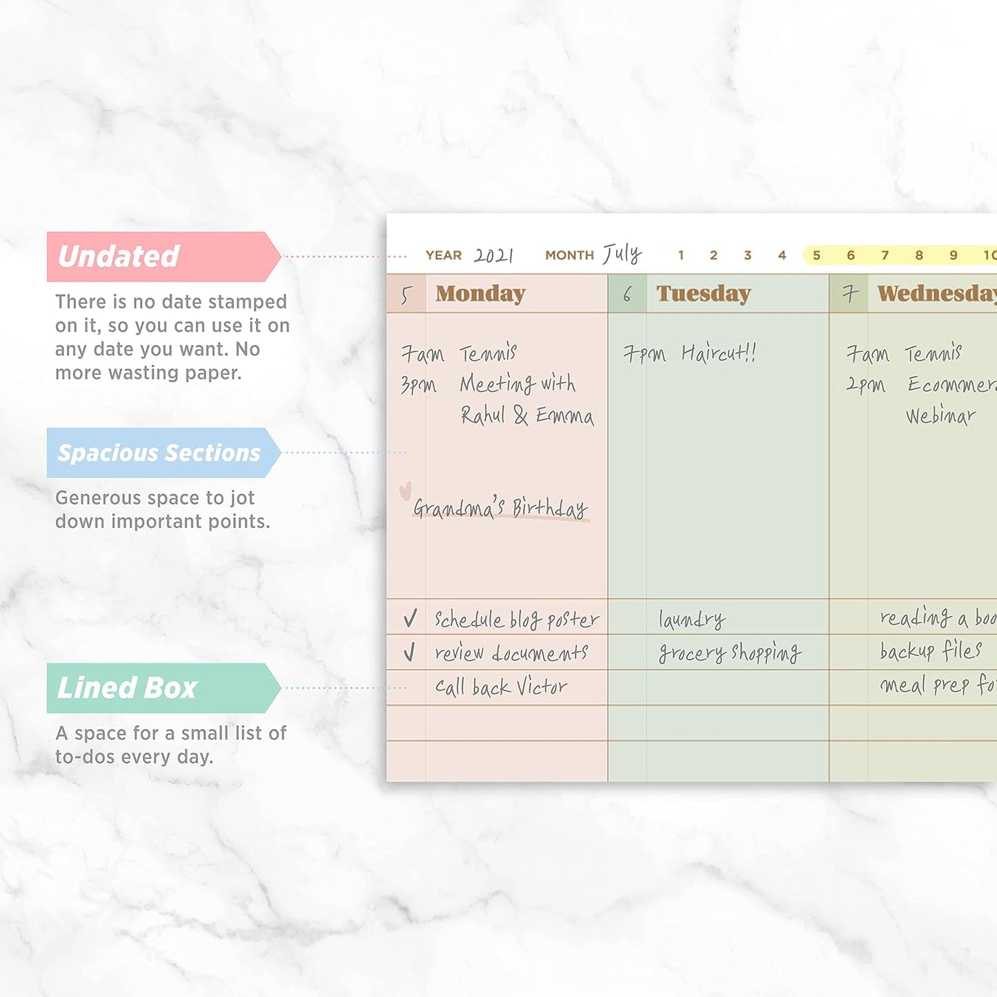 Oriday Weekly Calendar Planner Notepad Tear Off Pad (Rainbow) - Daily, Weekly Planning pads