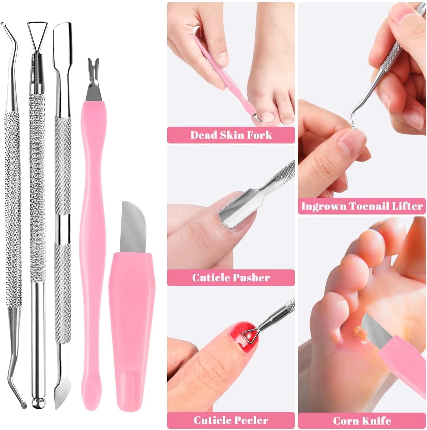 Professional Foot Care Kit, 30-Piece Pedicure Set with Foot File, Callus Shaver, Hard Skin Remover (Pink)