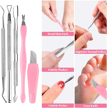 Professional Foot Care Kit, 30-Piece Pedicure Set with Foot File, Callus Shaver, Hard Skin Remover (Pink)