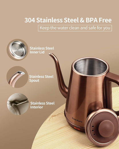 DmofwHi Gooseneck Electric Kettle(1.0L), 100% Stainless Steel BPA Free Classic Pour Over Coffee Kettle | Tea Kettle - Green