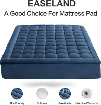 EASELAND Queen Size Mattress Pad Pillow Top Mattress Cover Quilted Fitted Mattress Protector Cotton Top Stretches up 8-21" Deep Pocket Cooling Mattress Topper (60x80 inch, White)