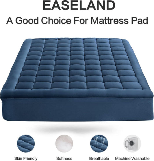 EASELAND Queen Size Mattress Pad Pillow Top Mattress Cover Quilted Fitted Mattress Protector Cotton Top Stretches up 8-21" Deep Pocket Cooling Mattress Topper (60x80 inch, White)