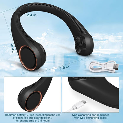 CIVPOWER Neck Fan: Portable Personal Neck Cooling Rechargeable Bladeless Fan - Hands Free 3 Speed 4000 mAh Battery USB Operated Wearable Headphone Design - Gift for Men Women Outdoor (White)