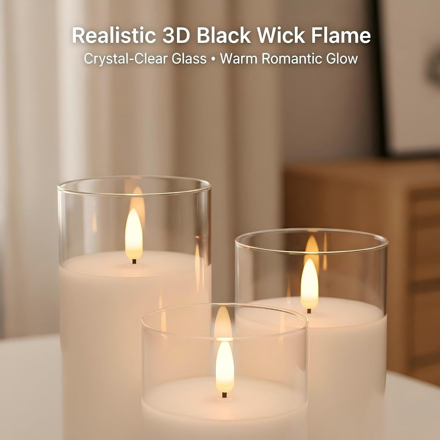 ANGELLOONG Flickering Flameless Candles, Realistic Battery Operated Candles with Remote and Timer, Set of 3 LED Candles for Fall Room Home Wedding Decor Centerpieces Table Party Christmas Decorations