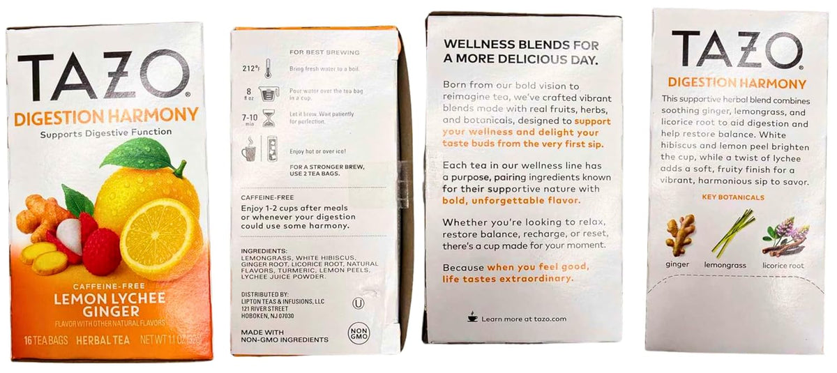 TAZO Herbal Tea Variety Pack, Nighttime, Digest, Relax & Vitality Blends, Caffeine Free, 16 Count Each (Pack of 4), 64 Total Tea Bags