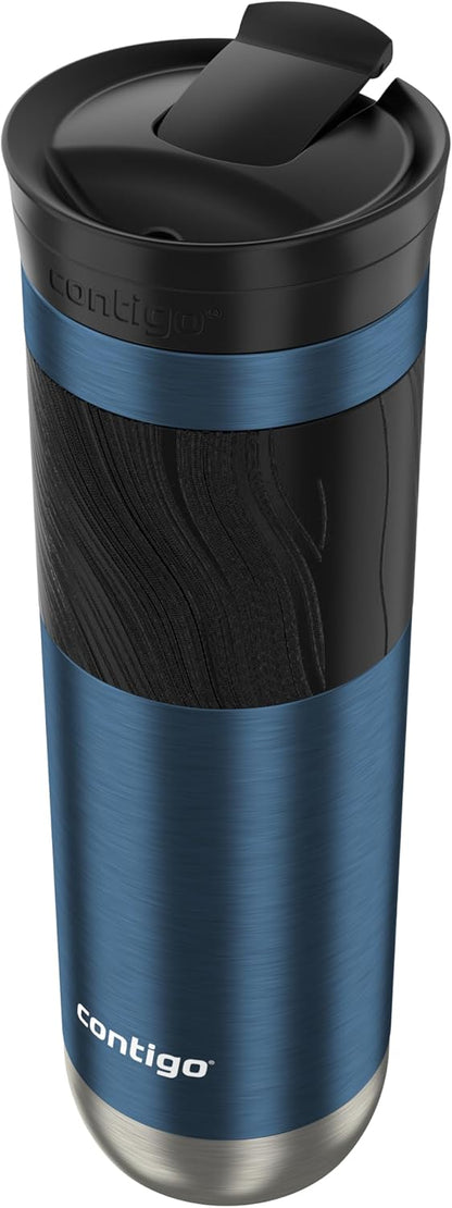 Contigo SNAPSEAL Insulated Stainless Steel Travel Mug with Grip 20oz. Blue Corn Transparent Satin & Midnight Berry
