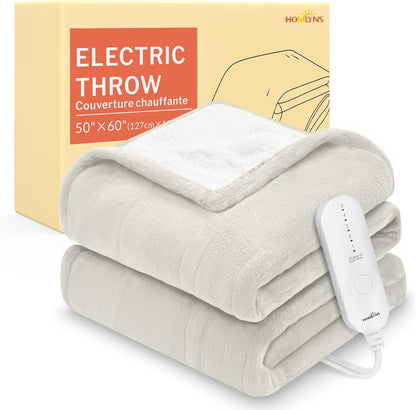 HOMLYNS LuxeHeat Heated Blanket Electric Blanket, Soft Flannel Sherpa Heated Throw, Heating Blanket with 5 Heat Settings, 3 hrs Timer Auto Shut Off (50x60 inches, Purple), Only for 120V Voltage Use