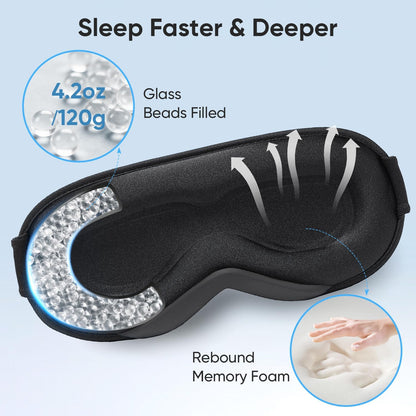 Weighted Eye Mask for Sleeping - Sleep Mask for Women & Men, 3D Contoured Blackout Sleeping Mask for Lash Extensions, Zero Pressure Soft Eye Cover with Adjustable Strap for Travel, Black