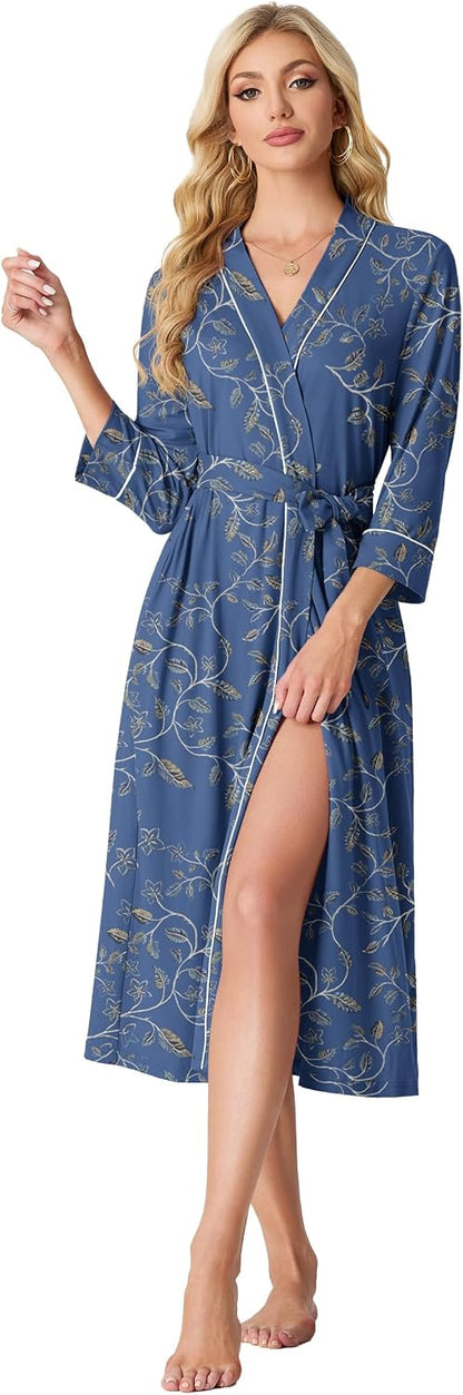 PrinStory Robes for Women 3/4 Sleeve Long Bath Robe XS-4XL