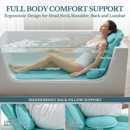 Extra Long Thick Full Body Bath Pillow for Tub with Lumbar Pillow- Luxury 4D Air Mesh Bathtub Pillow with Head, Shoulder & Back Support, Non-Slip Bath Cushion with Suction Cups (Gray)