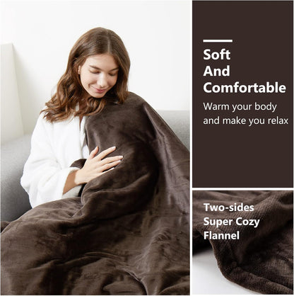 Tefici Heated Blanket Throw 50"x60", Ultra Soft 2-Layer Flannel Electric Blanket, for Home Office Sofa,3 Heat Settings, 4H Auto Off, ETL FCC Certified, Overheat Protection, Machine Washable, Camel