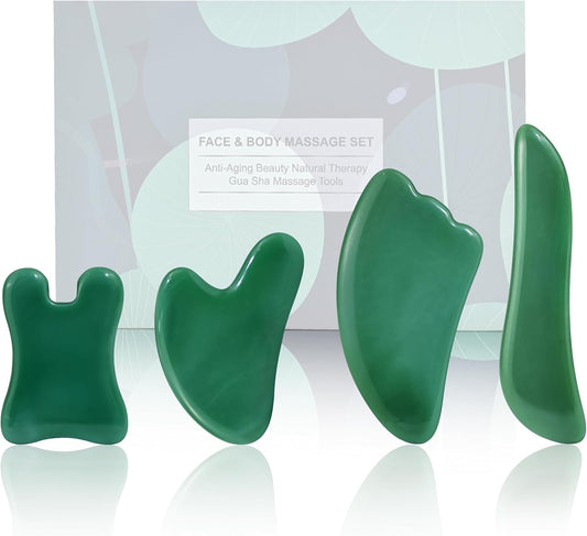 Rena Chris Guasha Massage Tool, 4 pcs Gua Sha Facial Tool, Guasha Board for SPA Acupuncture Therapy Trigger Point Treatment, Gua Sha Scraping Massage Tool (Green)