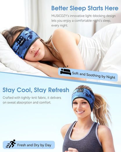 MUSICOZY Sleep Headphones Bluetooth 5.4 Headband, Sports Wireless Earphones Sweat Resistant Earbuds Sleeping Headphone with Ultra-Thin HD Stereo Speaker for Workout Running Cool Gadgets Unique Gifts