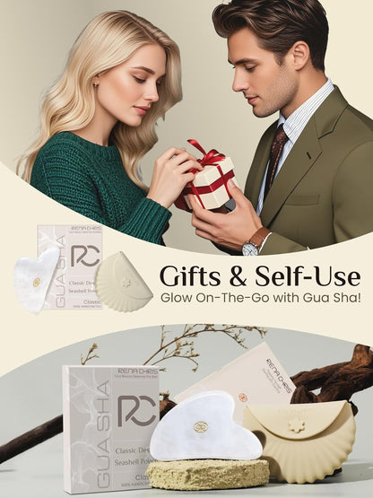 Rena Chris Gua Sha Facial Tools, Stainless Steel Guasha Tool for Acupuncture, Manual Massage Tool for Jawline Sculpting and Puffiness Reducing, Gua Sha Facial Massage Tool, Skin-Care Gift (Silver)