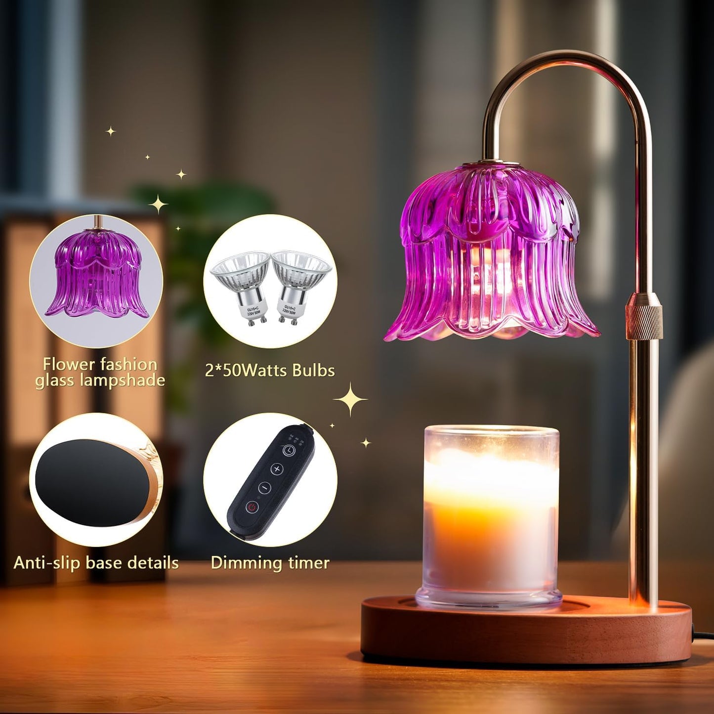 CRMILL Candle Warmer Lamp Electric Timer - Candles Warming Light Height Adjustable Dimmable Warmers Flower Lamps No Flame Heat Warm Melt Wax Jar Modern Home Decor Table Lights for Home Living Bedroom
