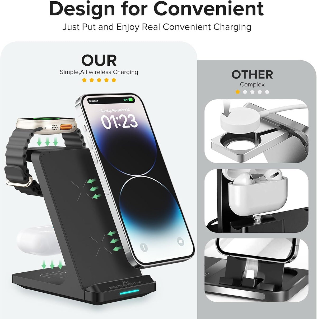 3 in 1 Fast Wireless Charging Station for Multiple Apple Devices
