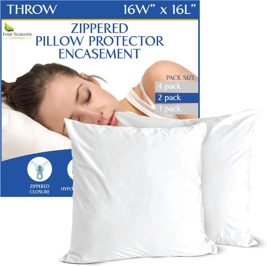 Four Seasons Essentials Standard Pillow Protectors (Set of 2) – Zippered Waterproof Pillow Covers Hypoallergenic Dust Proof Pillowcase Encasement Cover