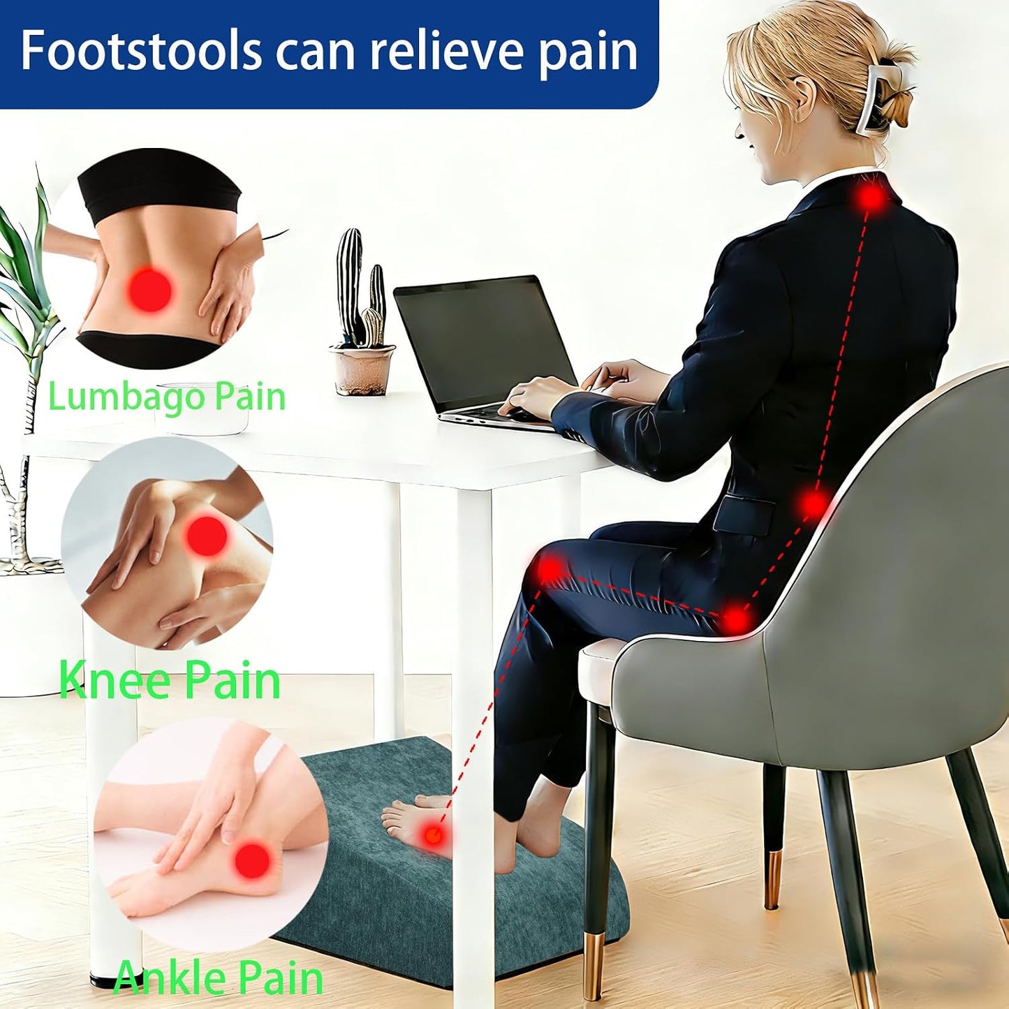 Foot Rest for Under Desk at Work, Ergonomic Under Desk Footrest with Washable Cover for Office, Home & Gaming Leg Elevation Pillow Black