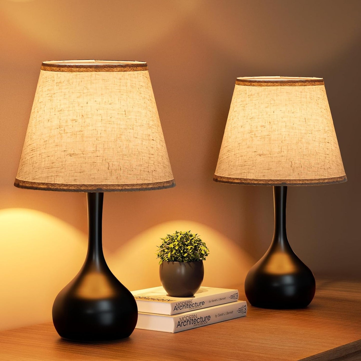 ONEWISH Touch Bedside Lamp for Bedroom, 3-Way Dimmable Farmhouse Table Lamps for Nightstand with Fabric Shade, Desk Lamp for Kids Reading, Home Office