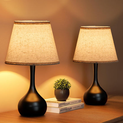 ONEWISH Touch Bedside Lamp for Bedroom, 3-Way Dimmable Farmhouse Table Lamps for Nightstand with Fabric Shade, Desk Lamp for Kids Reading, Home Office