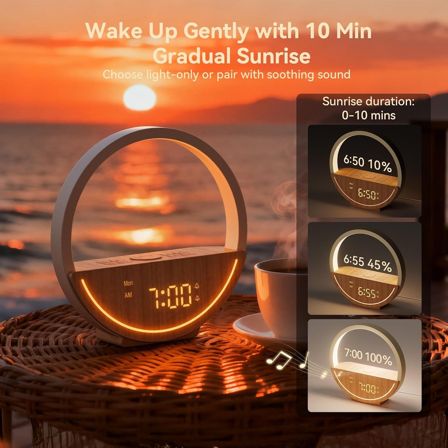 Vivilumens Sunrise Alarm Clock - Gentle Wake Up White Noise Sound Machine Alarm Clocks with 20 Soothing Sounds for Bedroom, Dual Alarms for Heavy Sleepers, Touch Control Night Light, Snooze, Timer